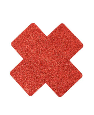 Paire de cache tétons adhésifs croix pailletée rouge 